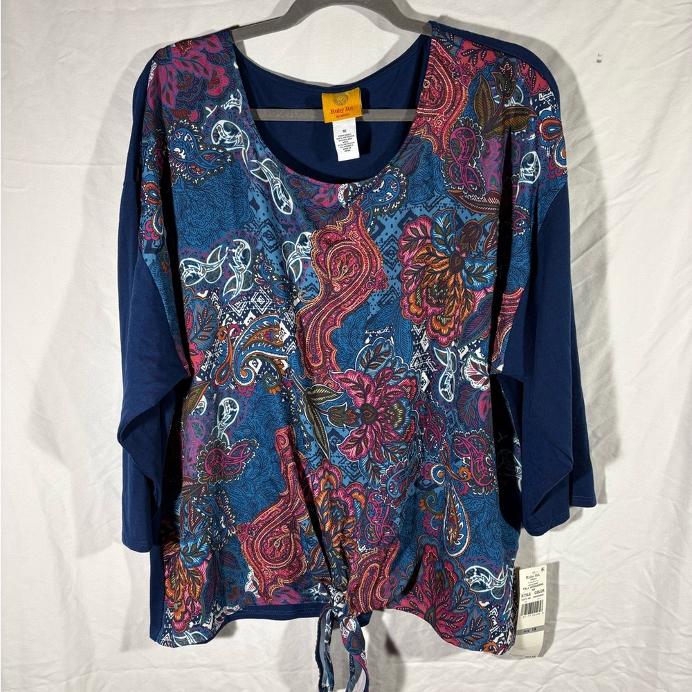 Ruby Rd. Blue and Pink Paisley Blouse